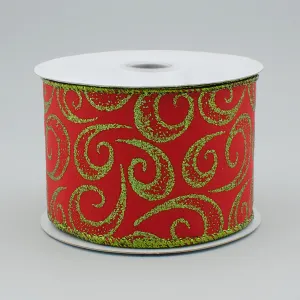 2.5" Glittered Fancy Curl Ribbon: Red & Lime Green (10 Yards)