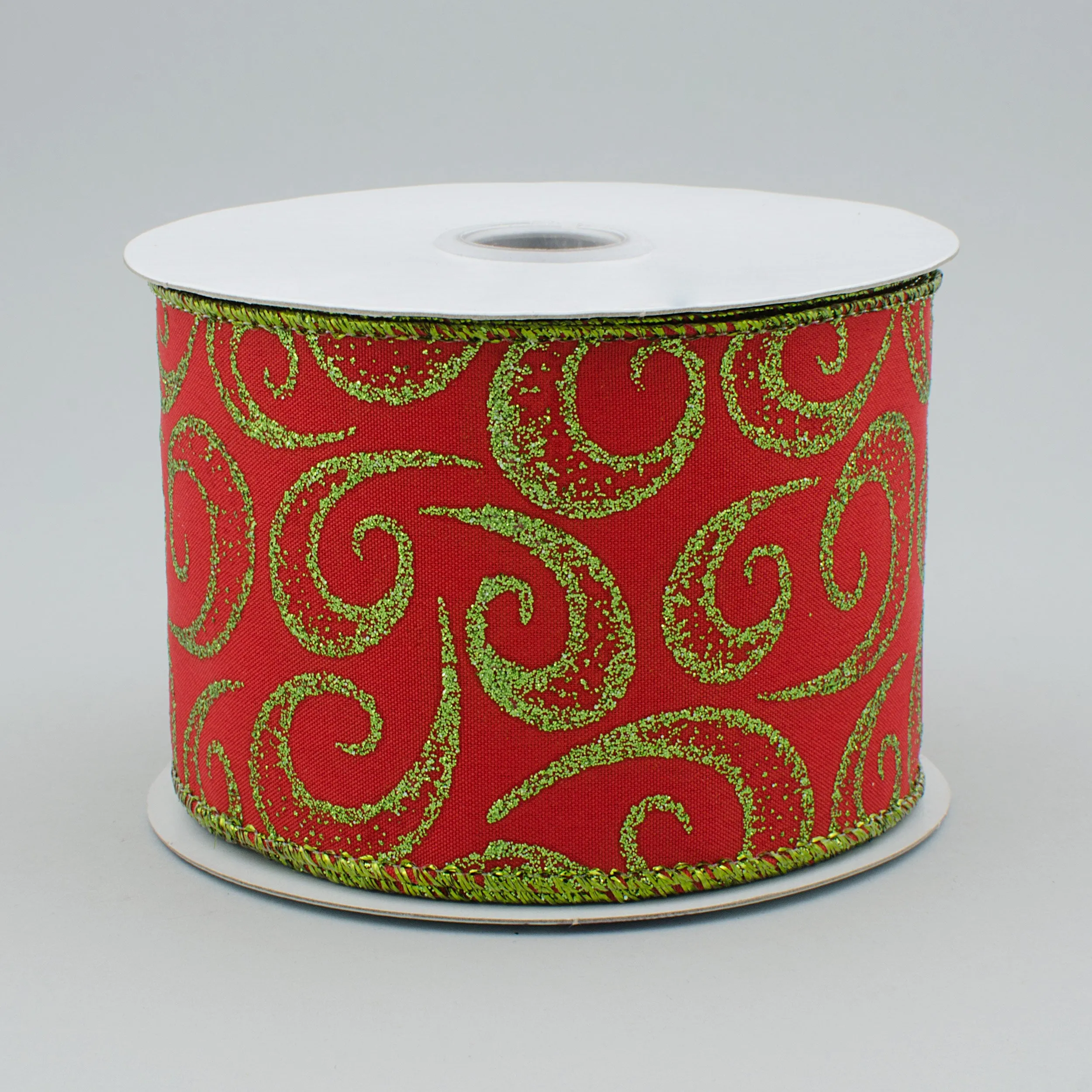 2.5" Glittered Fancy Curl Ribbon: Red & Lime Green (10 Yards)