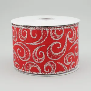 2.5" Glittered Fancy Curl Ribbon: Red & Silver (10 Yards)