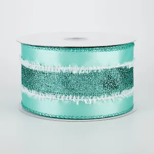 2.5" Snow & Glitter Stripe Ribbon: Aqua (10 Yards)