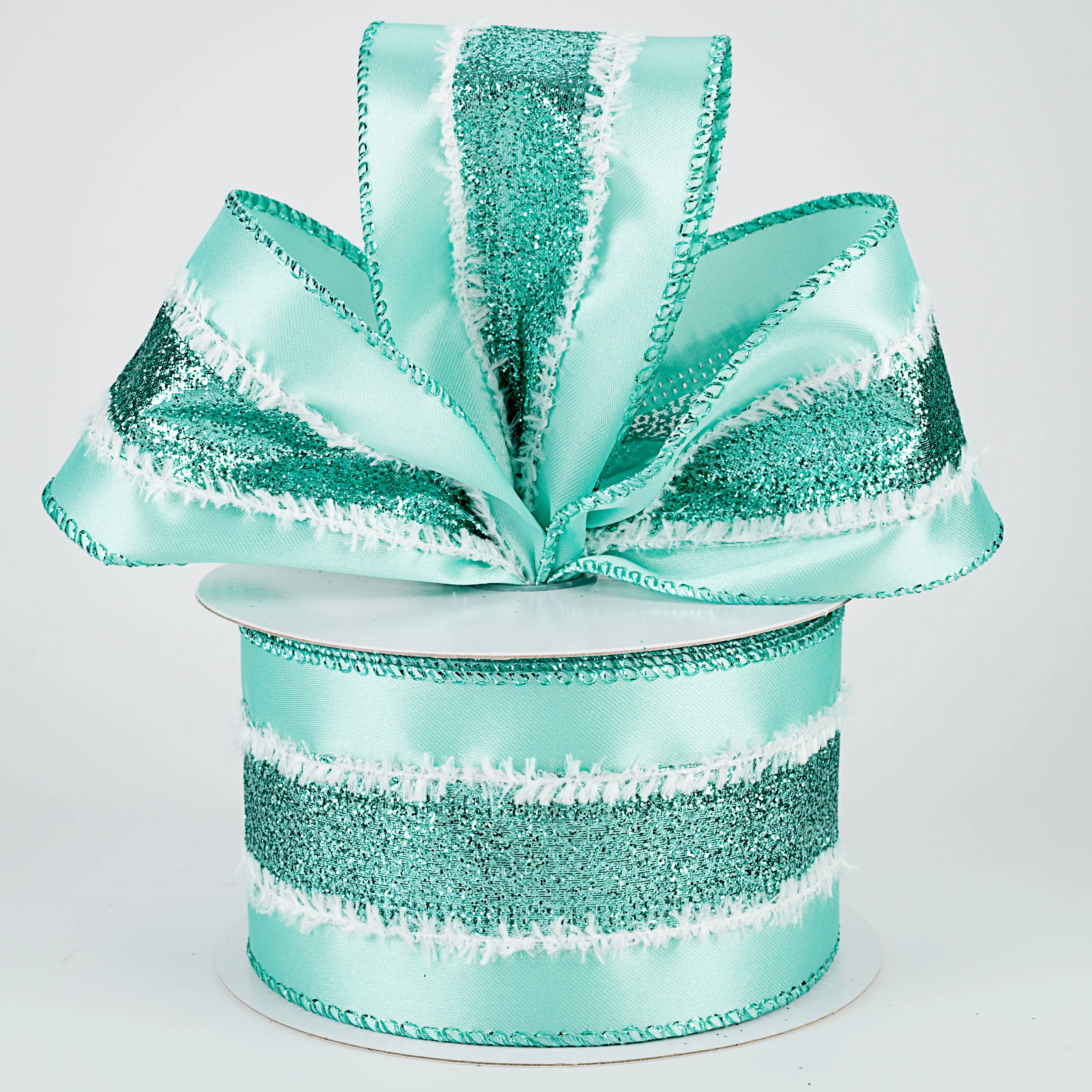 2.5" Snow & Glitter Stripe Ribbon: Aqua (10 Yards)