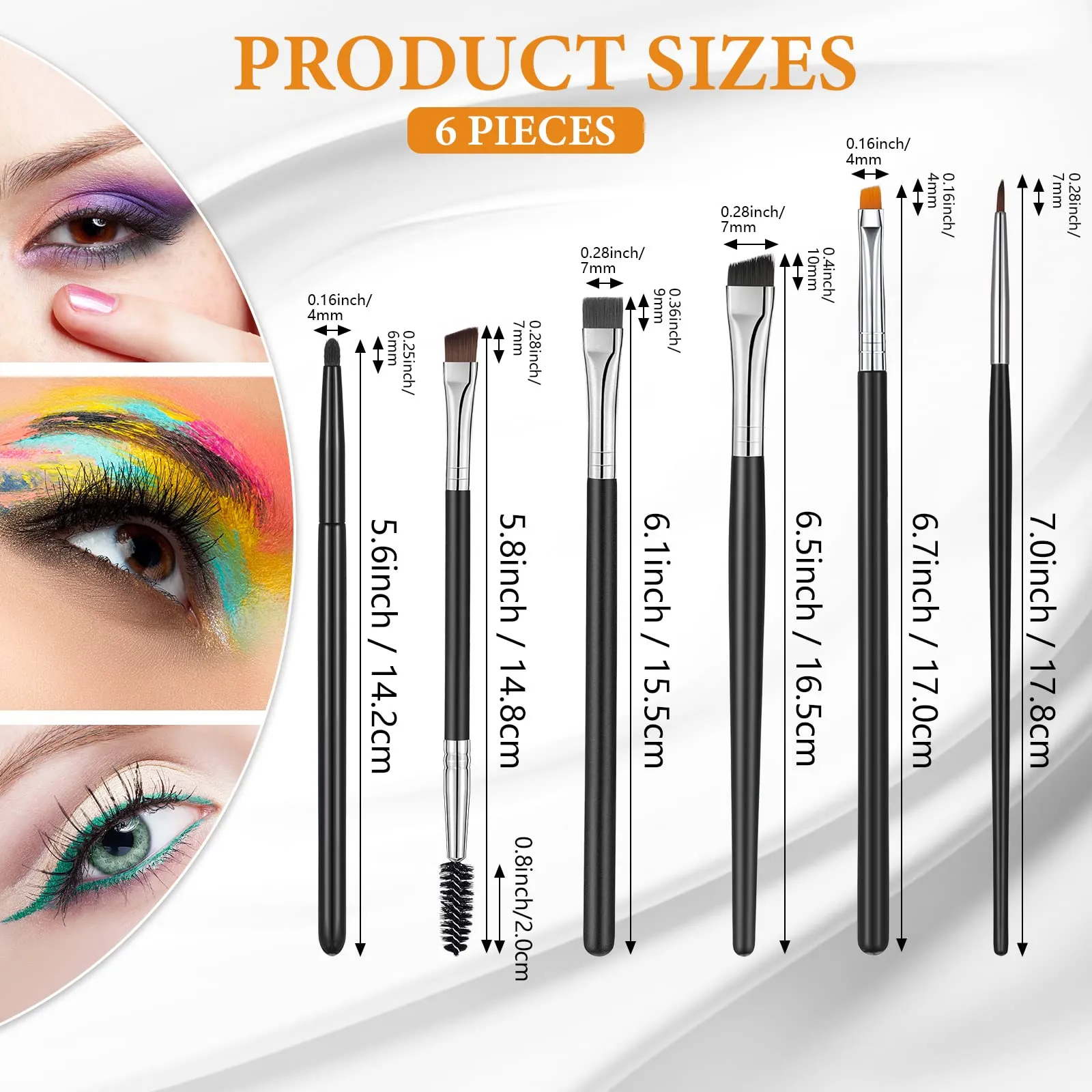 6 Pieces Eyebrow Brush Set Halloween Makeup Brush Set Flat Eyeliner Brush Thin Angled Brush and Comb Firm Brow Brush Eye Shadow Brush Point Black Duo Spoolie Brushes for Eye Makeup