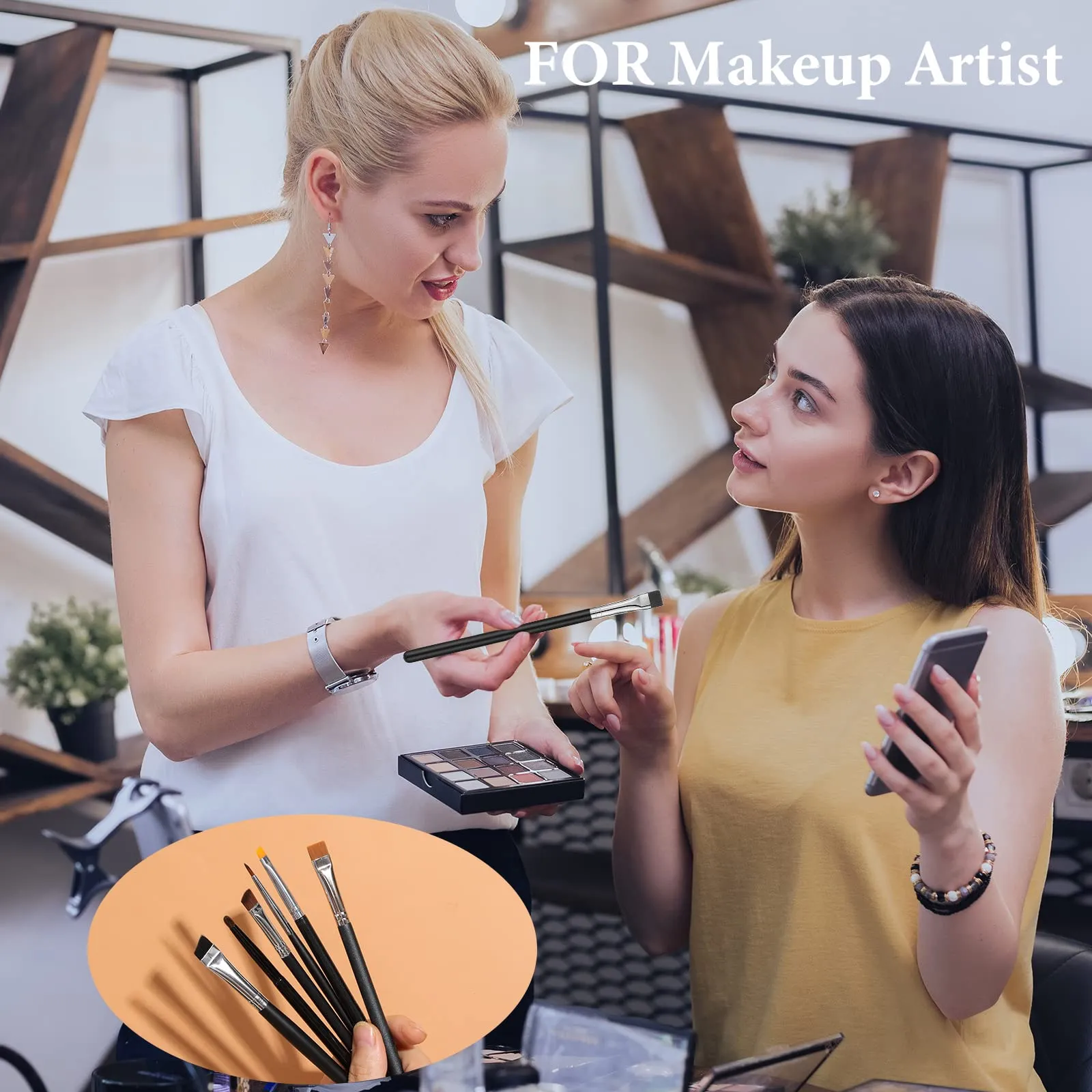 6 Pieces Eyebrow Brush Set Halloween Makeup Brush Set Flat Eyeliner Brush Thin Angled Brush and Comb Firm Brow Brush Eye Shadow Brush Point Black Duo Spoolie Brushes for Eye Makeup