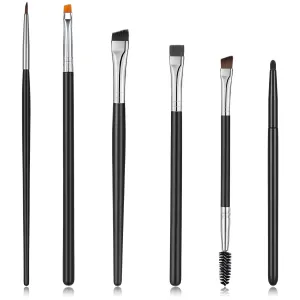 6 Pieces Eyebrow Brush Set Halloween Makeup Brush Set Flat Eyeliner Brush Thin Angled Brush and Comb Firm Brow Brush Eye Shadow Brush Point Black Duo Spoolie Brushes for Eye Makeup