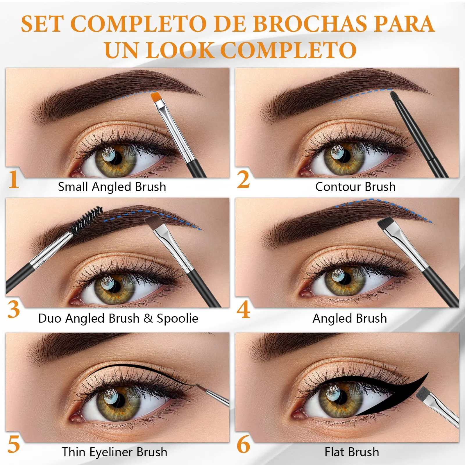 6 Pieces Eyebrow Brush Set Halloween Makeup Brush Set Flat Eyeliner Brush Thin Angled Brush and Comb Firm Brow Brush Eye Shadow Brush Point Black Duo Spoolie Brushes for Eye Makeup