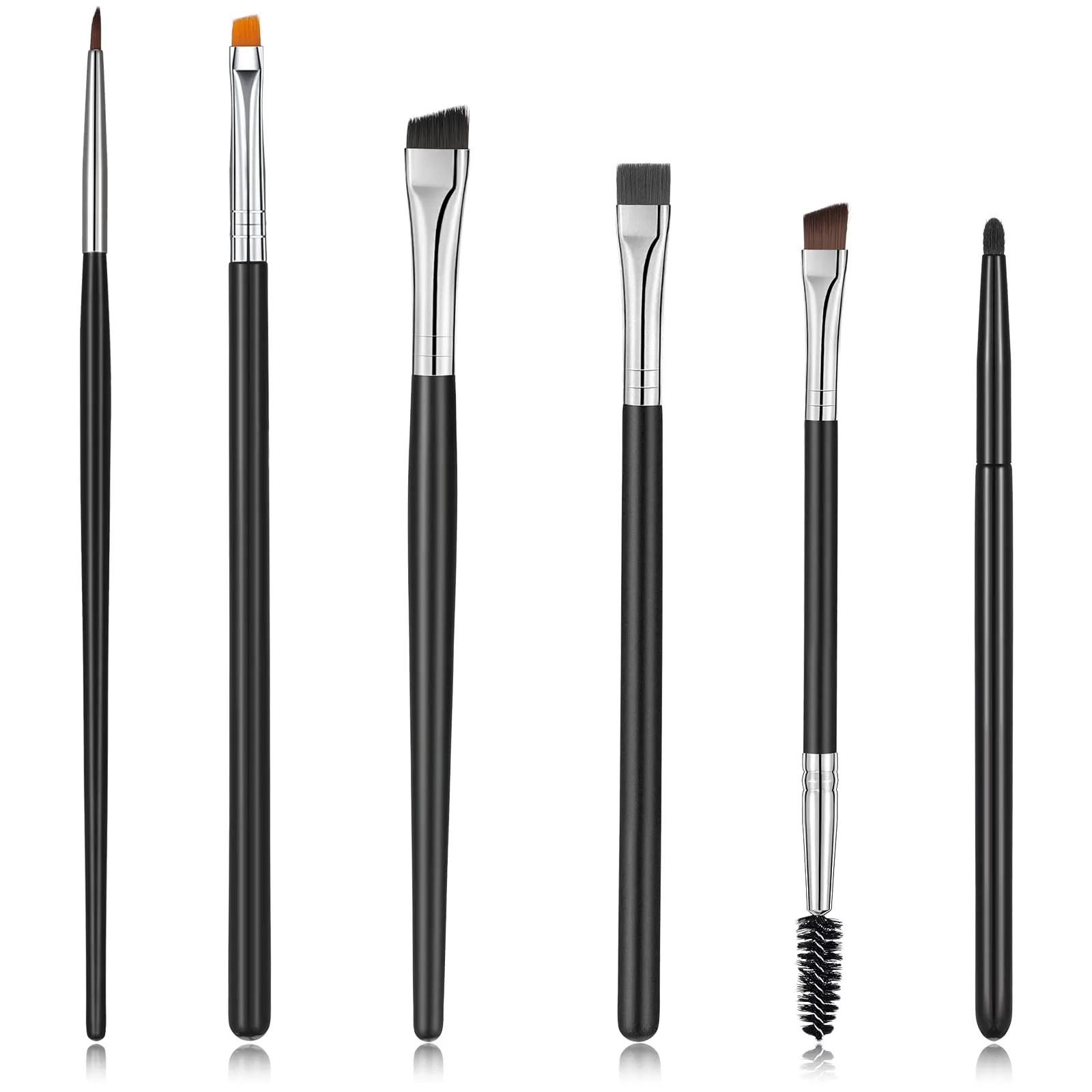 6 Pieces Eyebrow Brush Set Halloween Makeup Brush Set Flat Eyeliner Brush Thin Angled Brush and Comb Firm Brow Brush Eye Shadow Brush Point Black Duo Spoolie Brushes for Eye Makeup