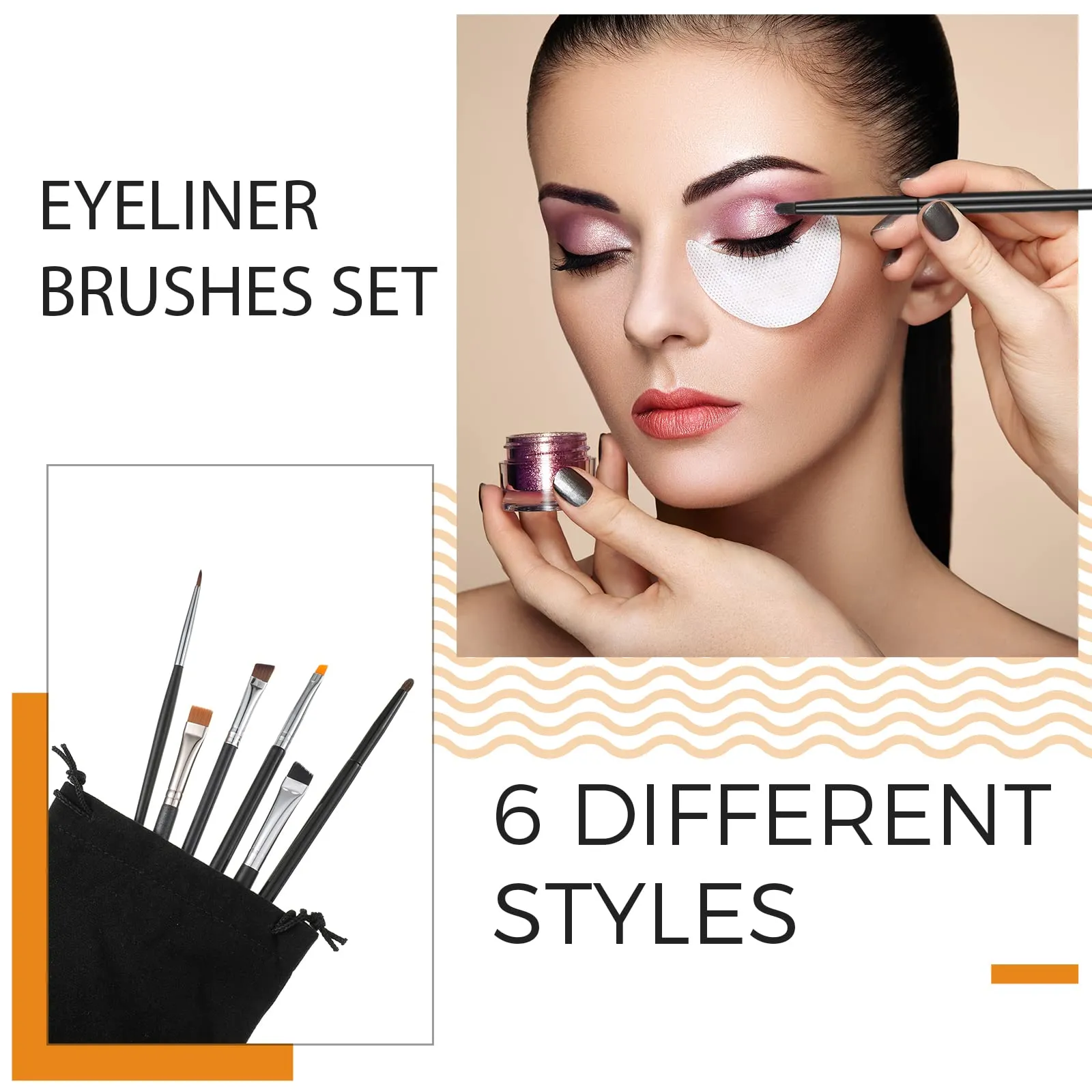 6 Pieces Eyebrow Brush Set Halloween Makeup Brush Set Flat Eyeliner Brush Thin Angled Brush and Comb Firm Brow Brush Eye Shadow Brush Point Black Duo Spoolie Brushes for Eye Makeup