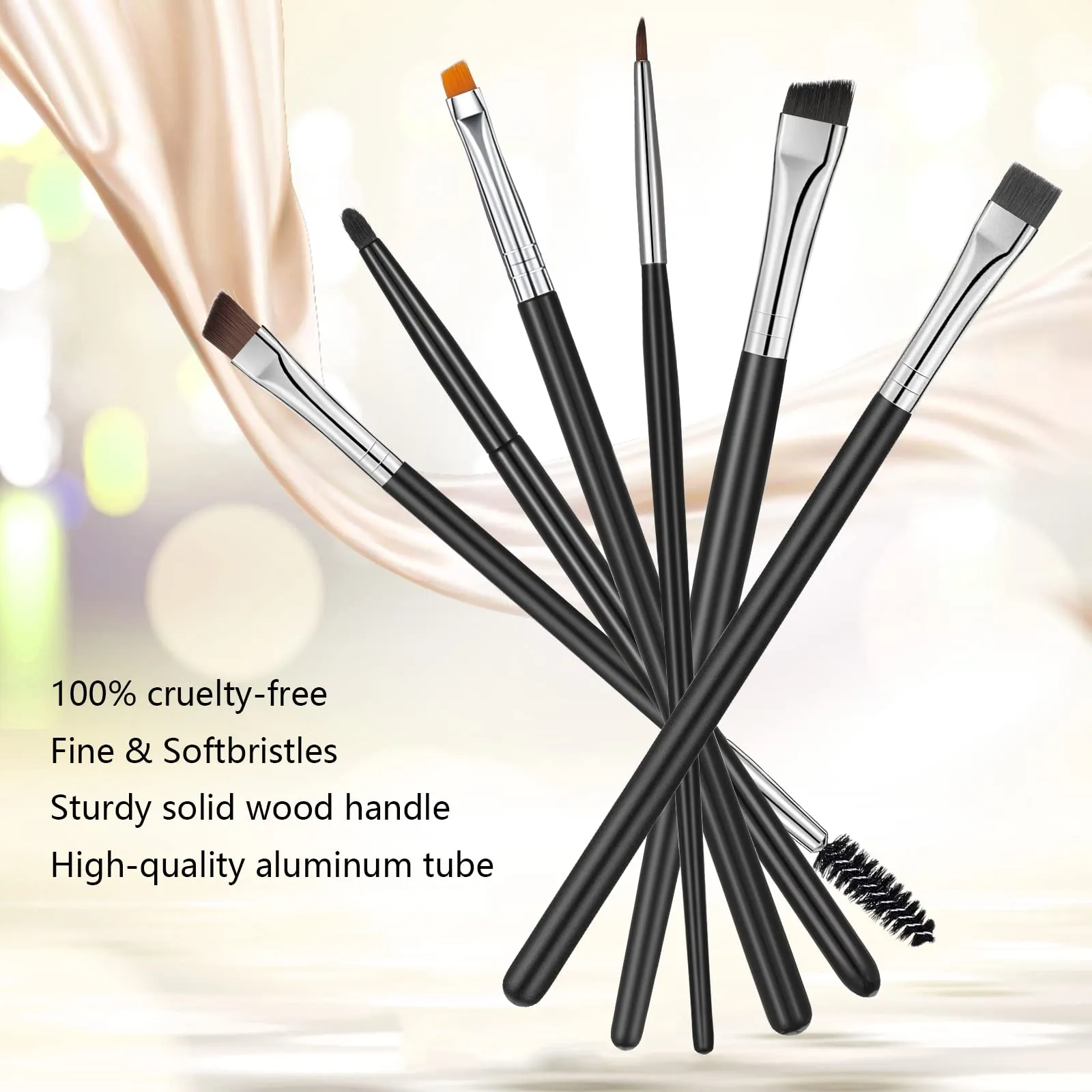 6 Pieces Eyebrow Brush Set Halloween Makeup Brush Set Flat Eyeliner Brush Thin Angled Brush and Comb Firm Brow Brush Eye Shadow Brush Point Black Duo Spoolie Brushes for Eye Makeup
