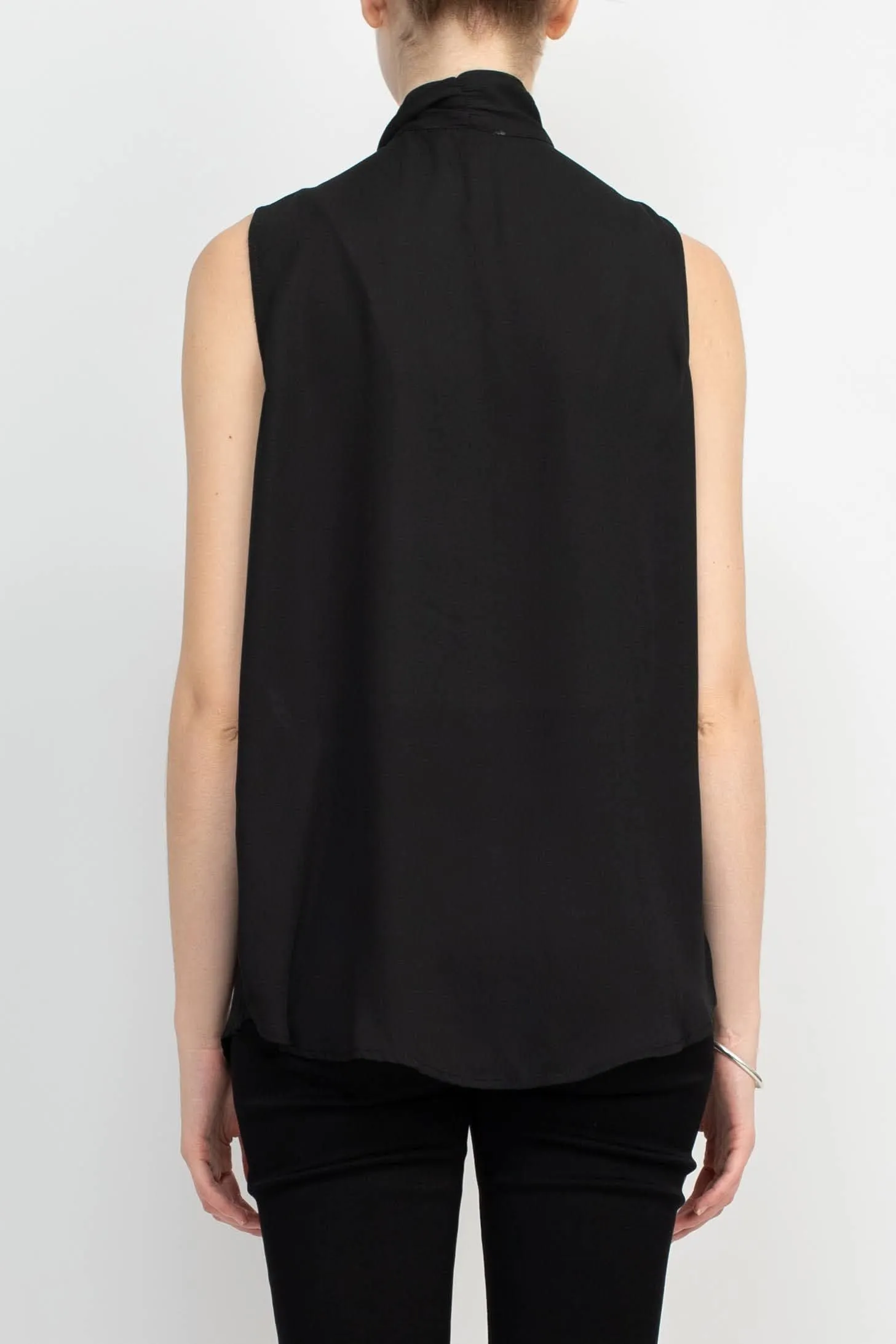 Adrianna Papell Tie Neck Sleeveless Solid Woven Poly Wash Crepe Top by Curated Brands