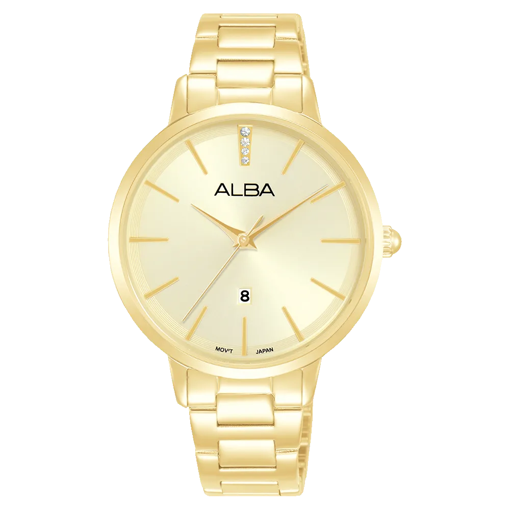 Alba Fashion Analogue Stainless Steel Gold Dial Watch AH7CC8X