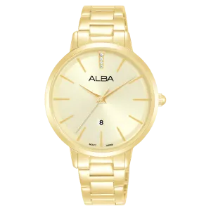 Alba Fashion Analogue Stainless Steel Gold Dial Watch AH7CC8X