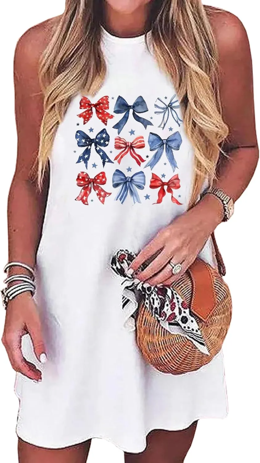 American Flag Tank Dress for Women 4th of July Patriotic Graphic Sleeveless Mini Dress Casual Vacation Short Dresses