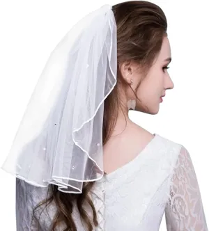 Amerson Bridal Veil Short Tulle Veils Wedding Rhinestones Vails Women's White Ivory Veils with Comb for Brides Bridal Shower Hen Party Chucky Costume