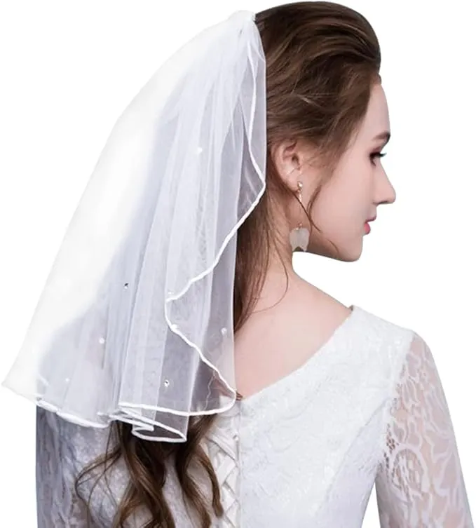 Amerson Bridal Veil Short Tulle Veils Wedding Rhinestones Vails Women's White Ivory Veils with Comb for Brides Bridal Shower Hen Party Chucky Costume