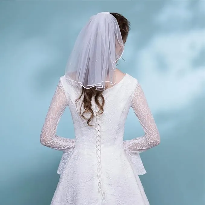 Amerson Bridal Veil Short Tulle Veils Wedding Rhinestones Vails Women's White Ivory Veils with Comb for Brides Bridal Shower Hen Party Chucky Costume