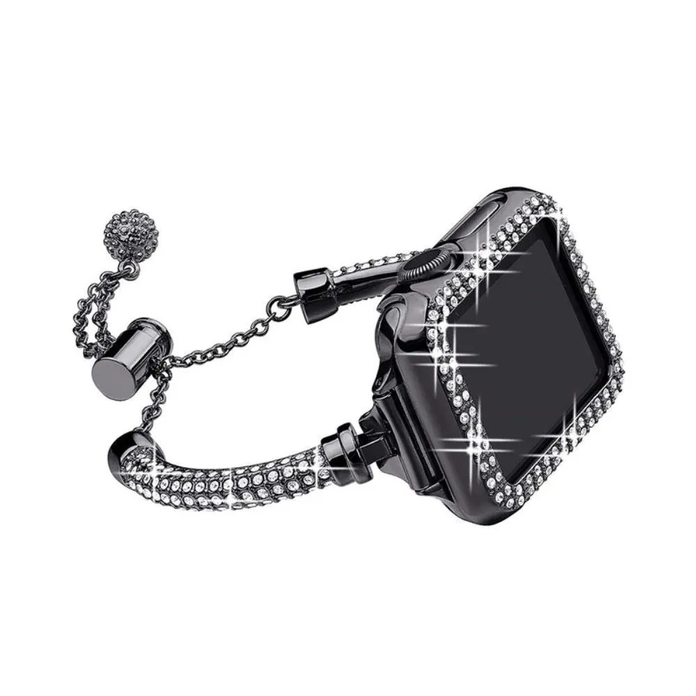 Apple Watch (45mm) shiny rhinestone décor watch strap   cover - Black