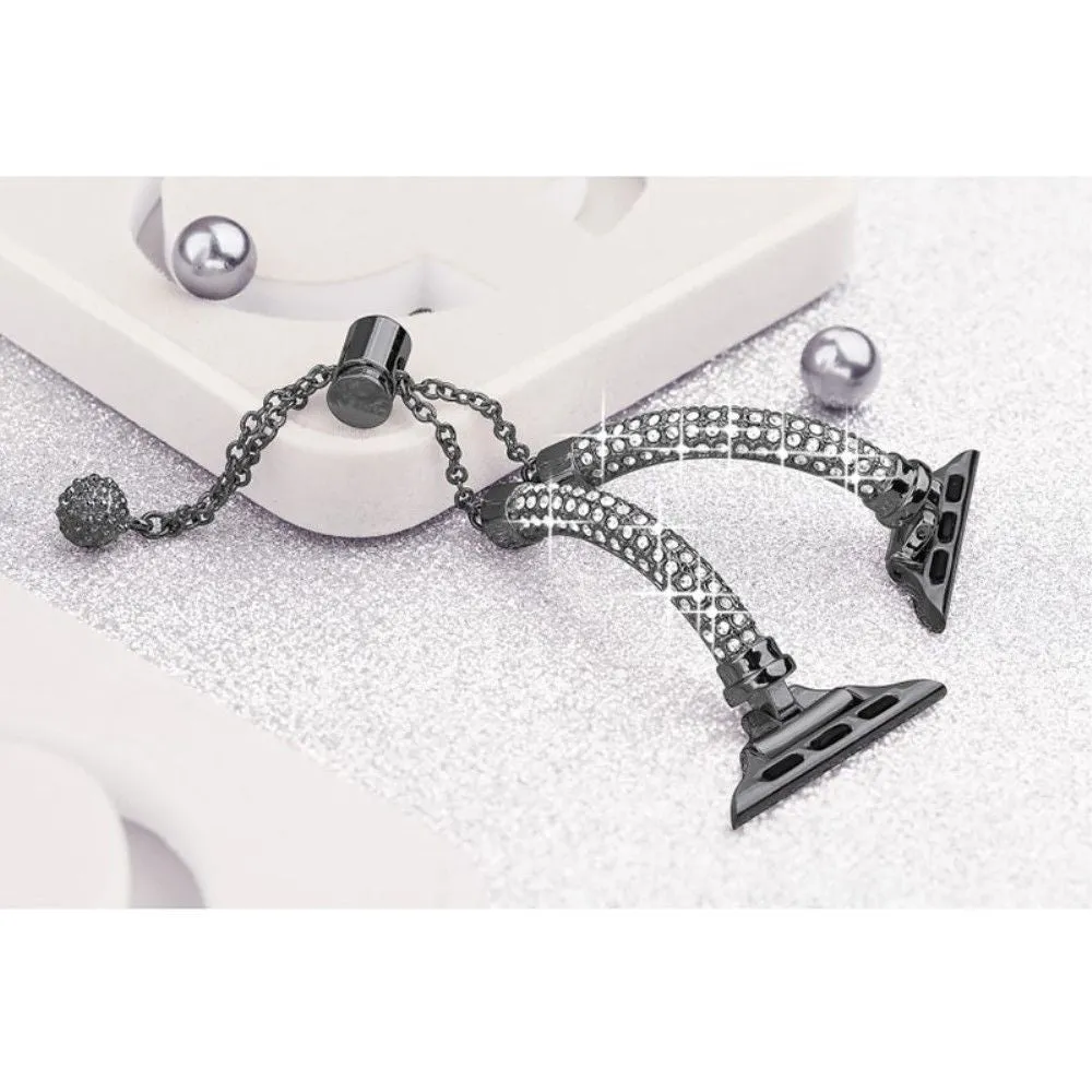 Apple Watch (45mm) shiny rhinestone décor watch strap   cover - Black
