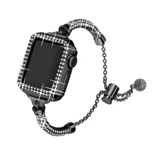 Apple Watch (45mm) shiny rhinestone décor watch strap   cover - Black