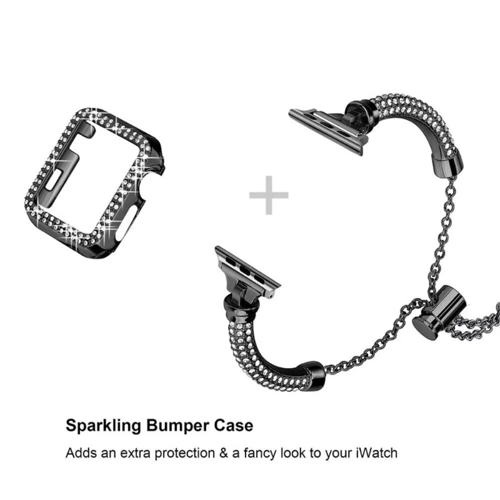 Apple Watch (45mm) shiny rhinestone décor watch strap   cover - Black