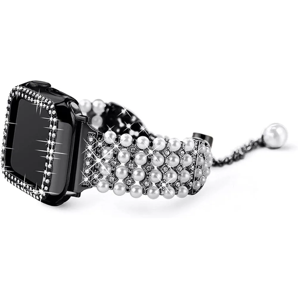 Apple Watch Series 3/2/1 38mm rhinestone faux pearl   elegant cover - Black