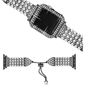 Apple Watch Series 3/2/1 38mm rhinestone faux pearl   elegant cover - Black