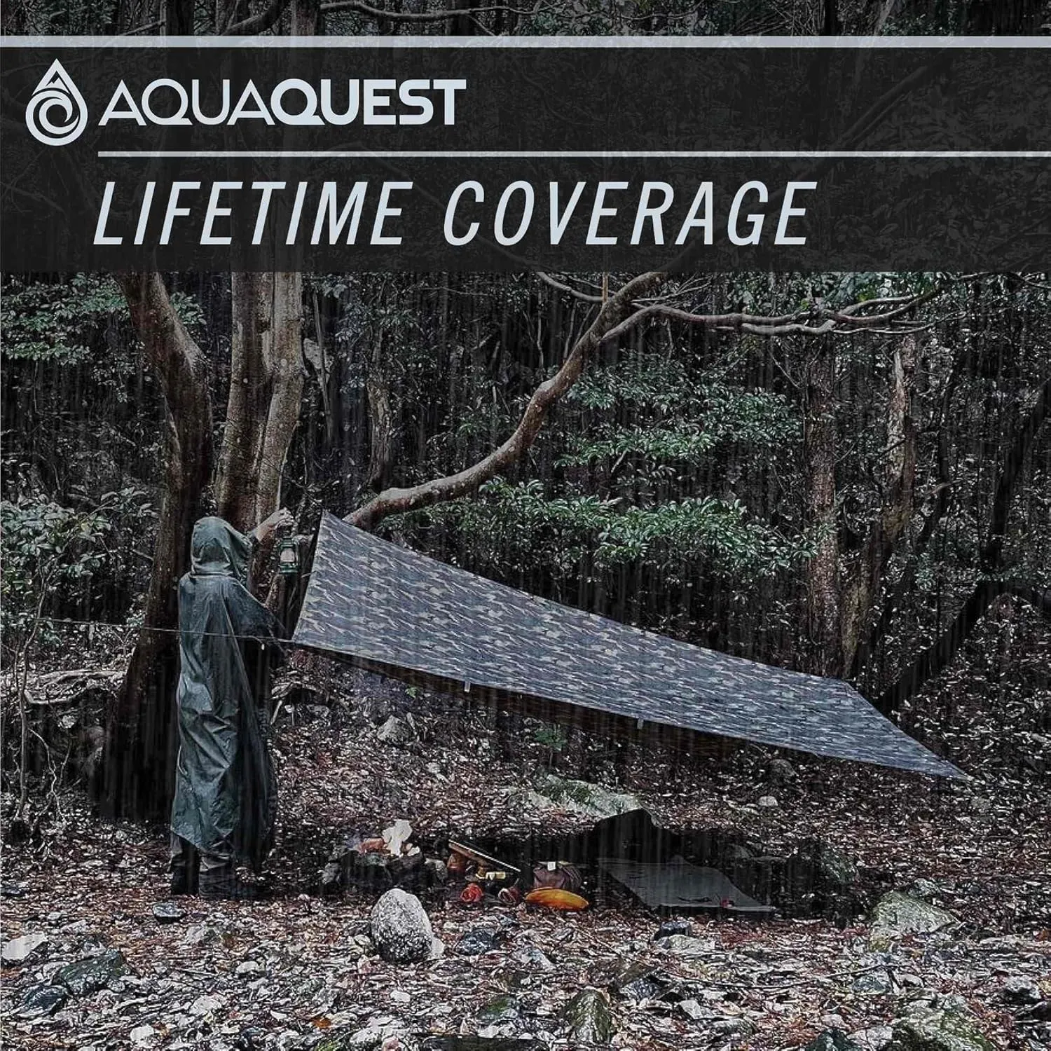 AquaQuest Defender Camping Tarp - Heavy Duty Tent Shelter or Rain Fly - Waterproof Camping Essentials for Hiking, Bushcraft & Hammock