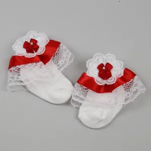 Baby Girl Fancy Socks - white / red