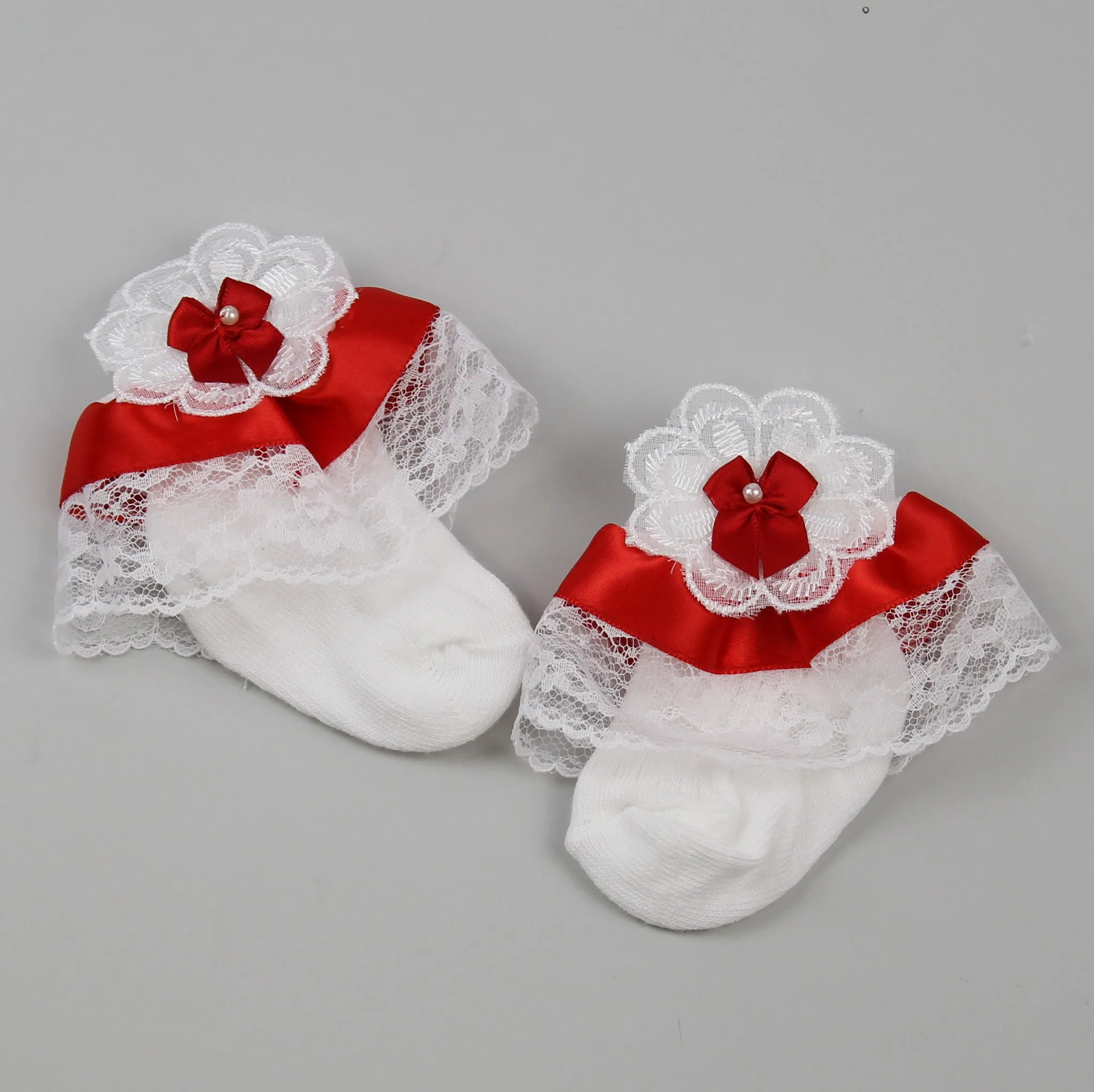 Baby Girl Fancy Socks - white / red