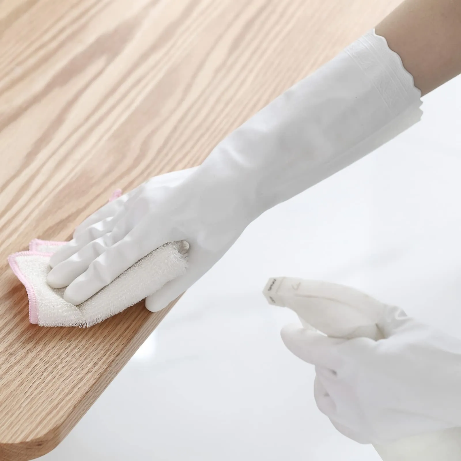 Bamllum Rubber Cleaning Gloves - 3 Pairs Latex Free Kitchen Cleaning Gloves with Cotton Liner- Household Dishwashing Gloves, Non- Slip Waterproof (Medium, Blue Pink White) Medium