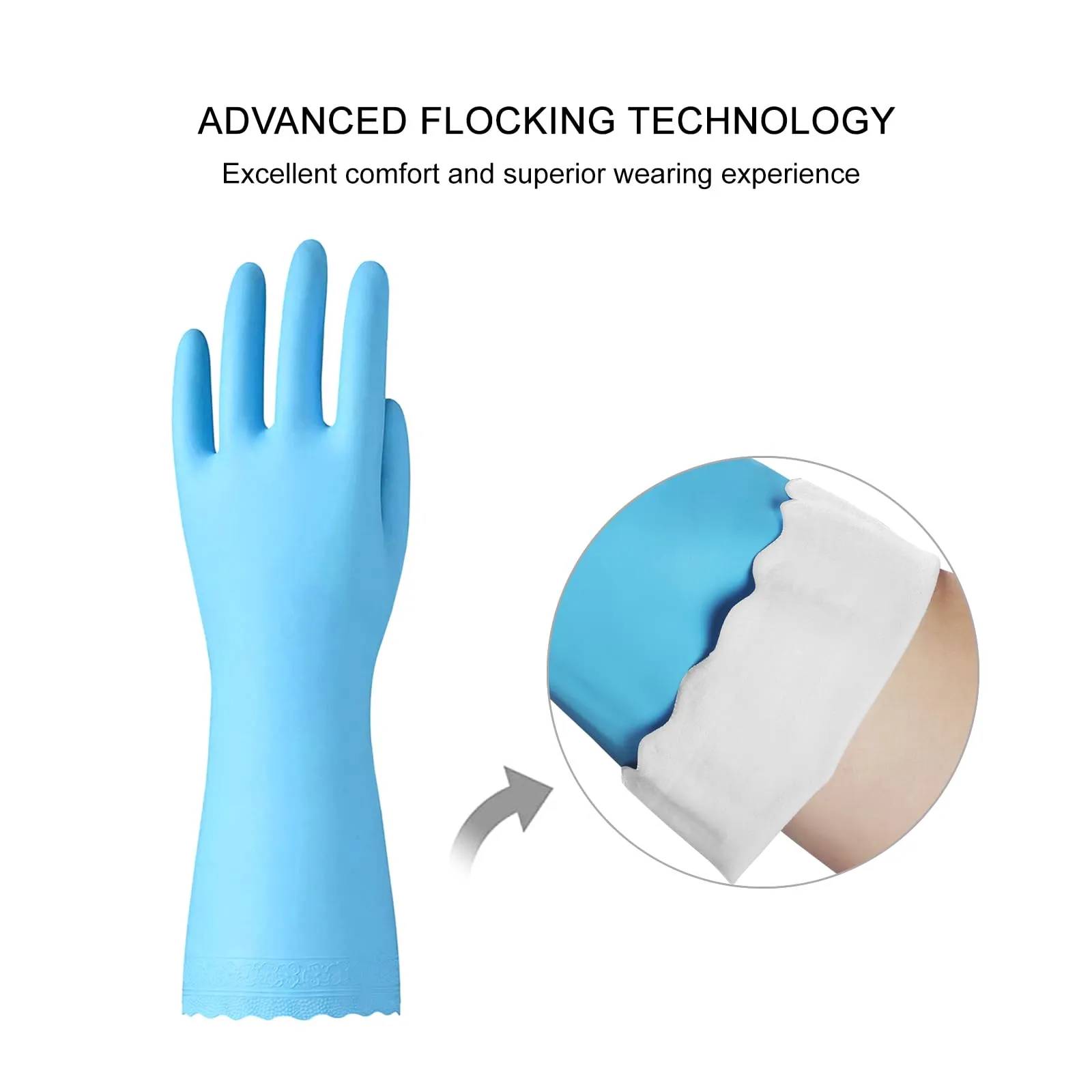Bamllum Rubber Cleaning Gloves - 3 Pairs Latex Free Kitchen Cleaning Gloves with Cotton Liner- Household Dishwashing Gloves, Non- Slip Waterproof (Medium, Blue Pink White) Medium