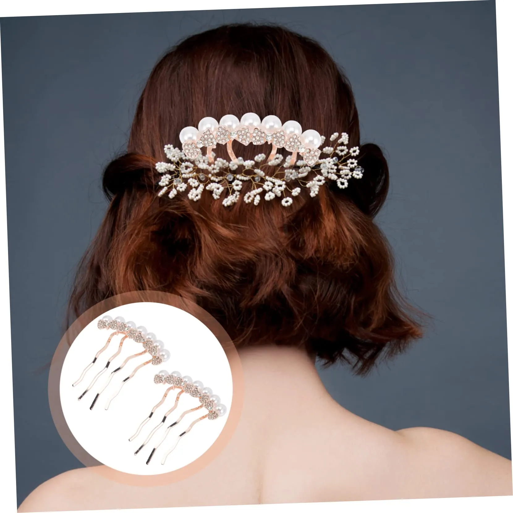 Beaupretty 2pcs Pearl Comb Crystal Hair Comb Bride Pearl Comb Diamond Hair Comb Pearl hair accessories Hair Combs for Women
