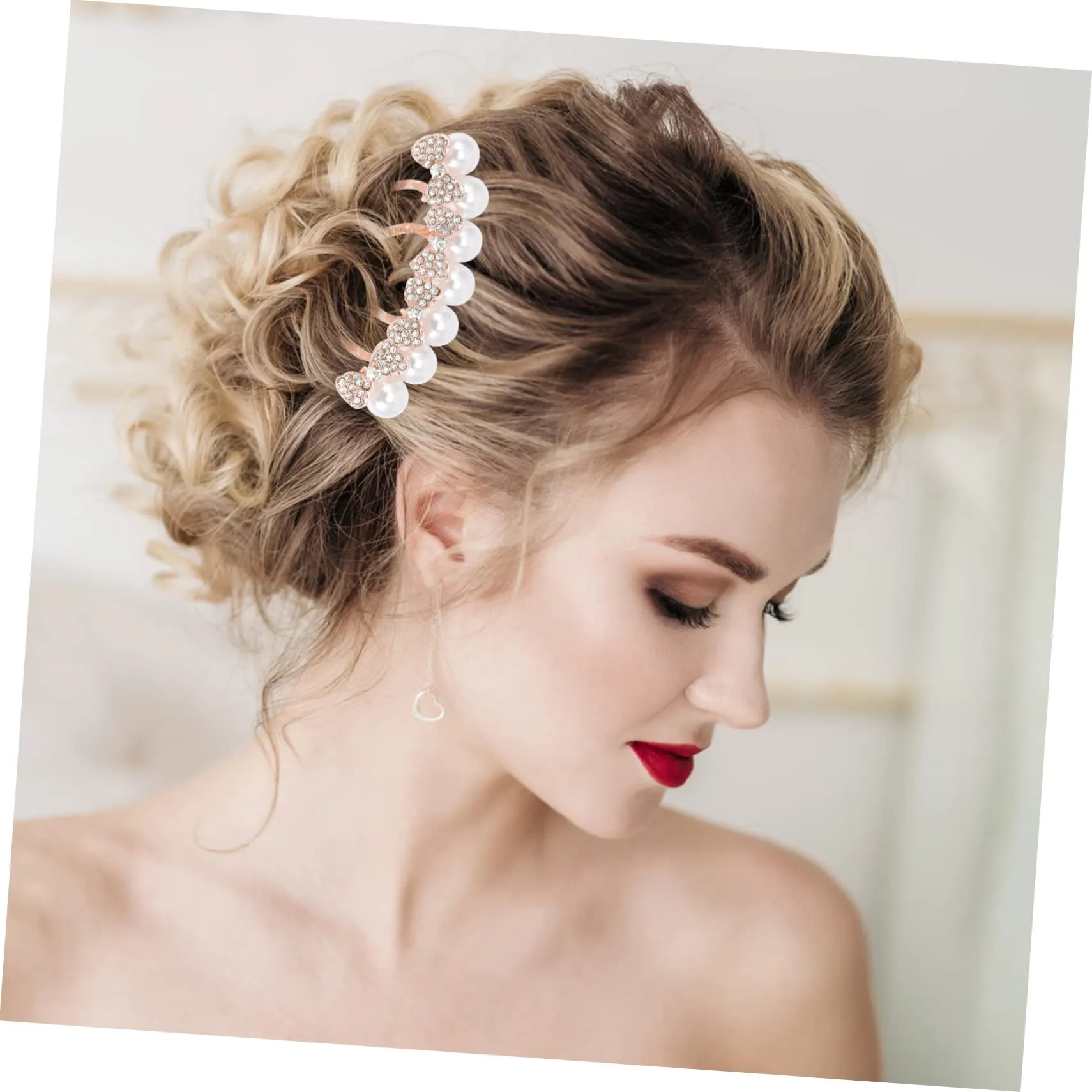 Beaupretty 2pcs Pearl Comb Crystal Hair Comb Bride Pearl Comb Diamond Hair Comb Pearl hair accessories Hair Combs for Women