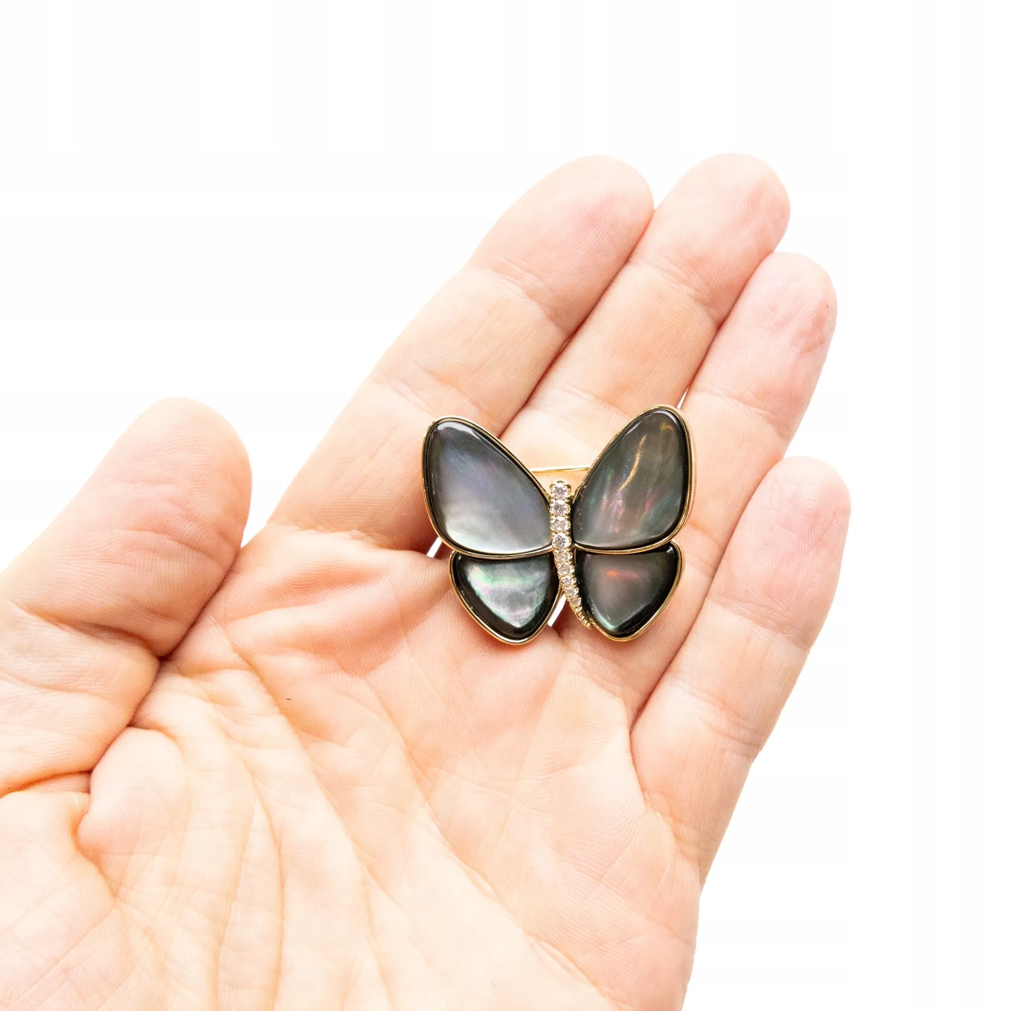 Beautiful butterfly filled with nacre - 14K gold-plated brooch