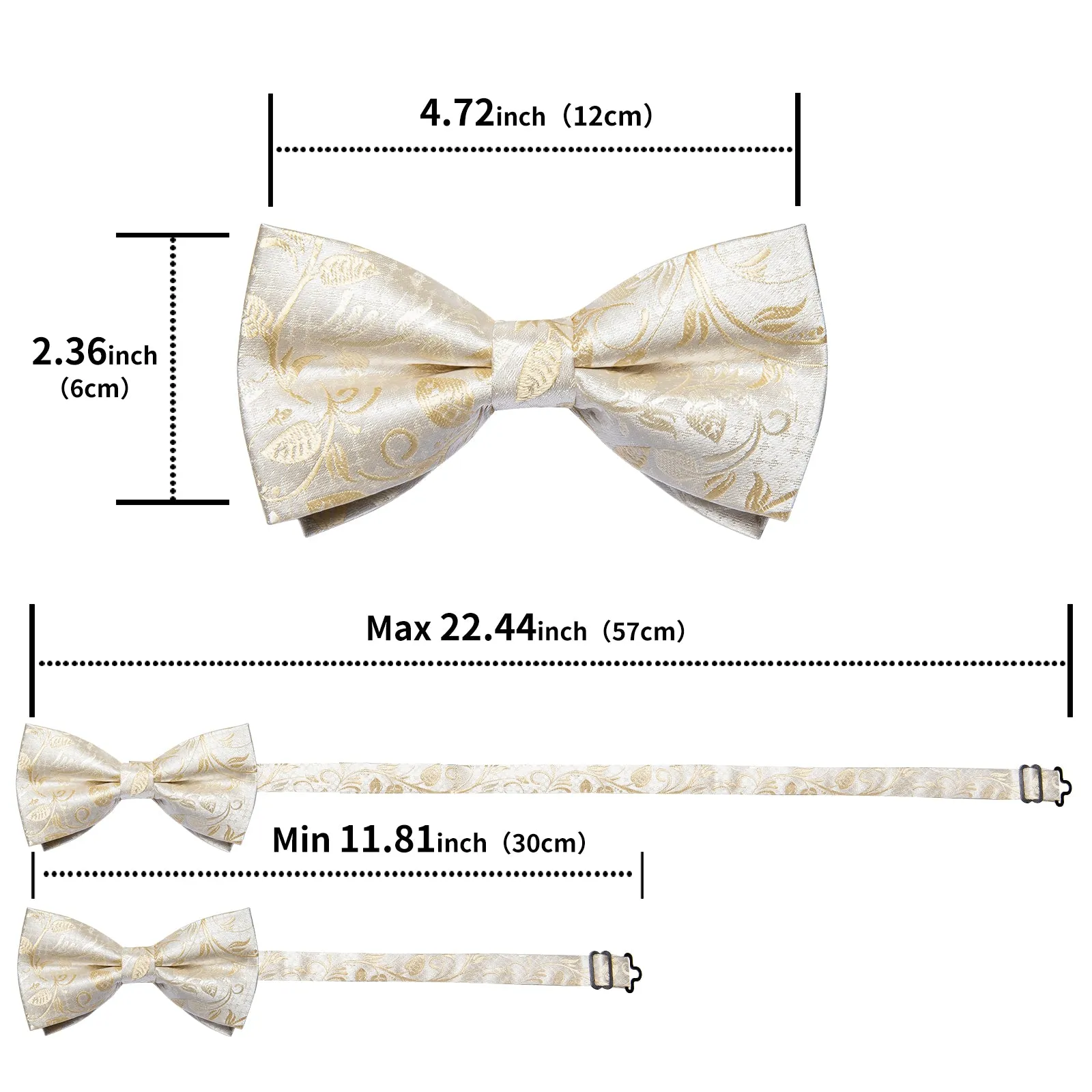 Beautiful Champagne Paisley BowTie Pocket Square Cufflinks Set