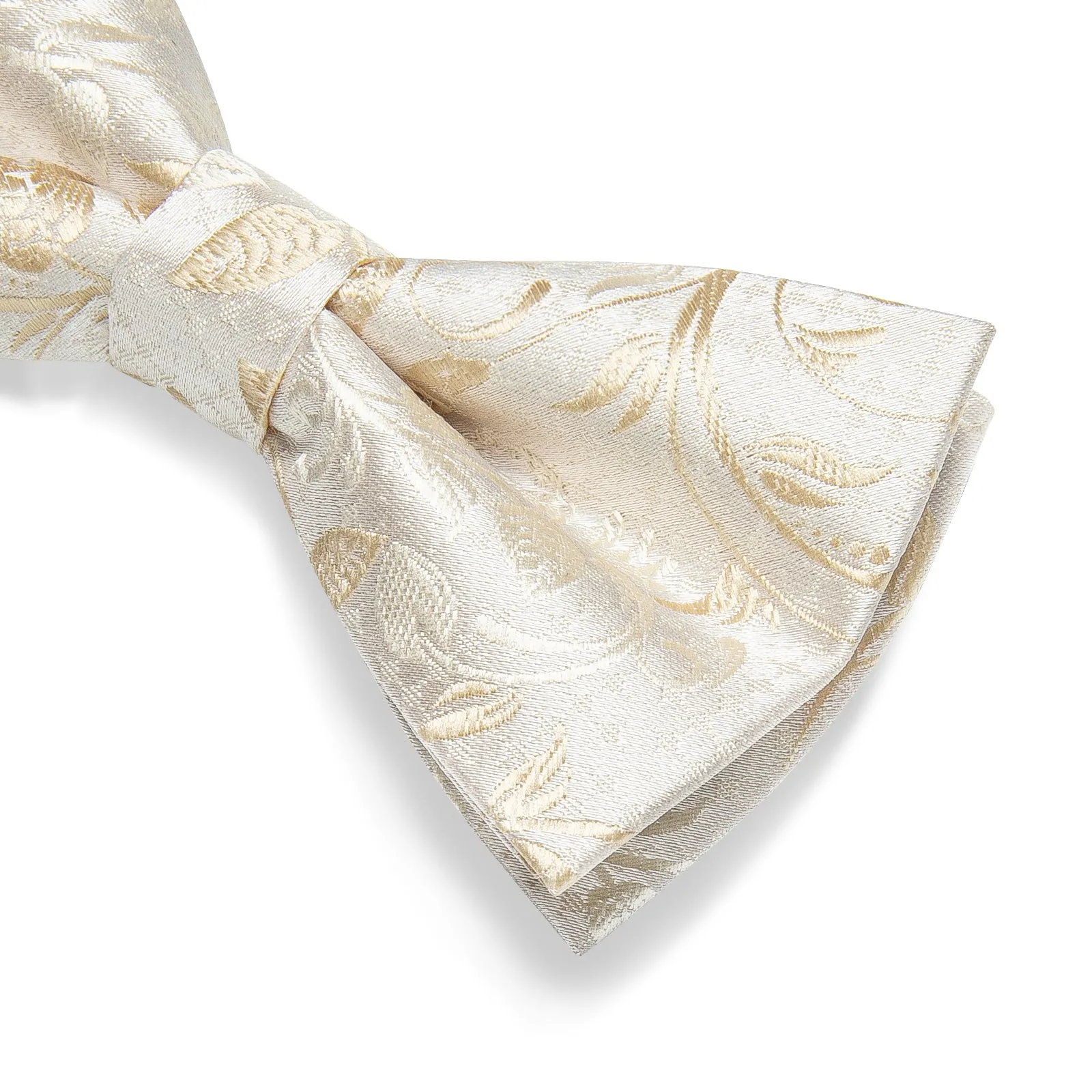 Beautiful Champagne Paisley BowTie Pocket Square Cufflinks Set
