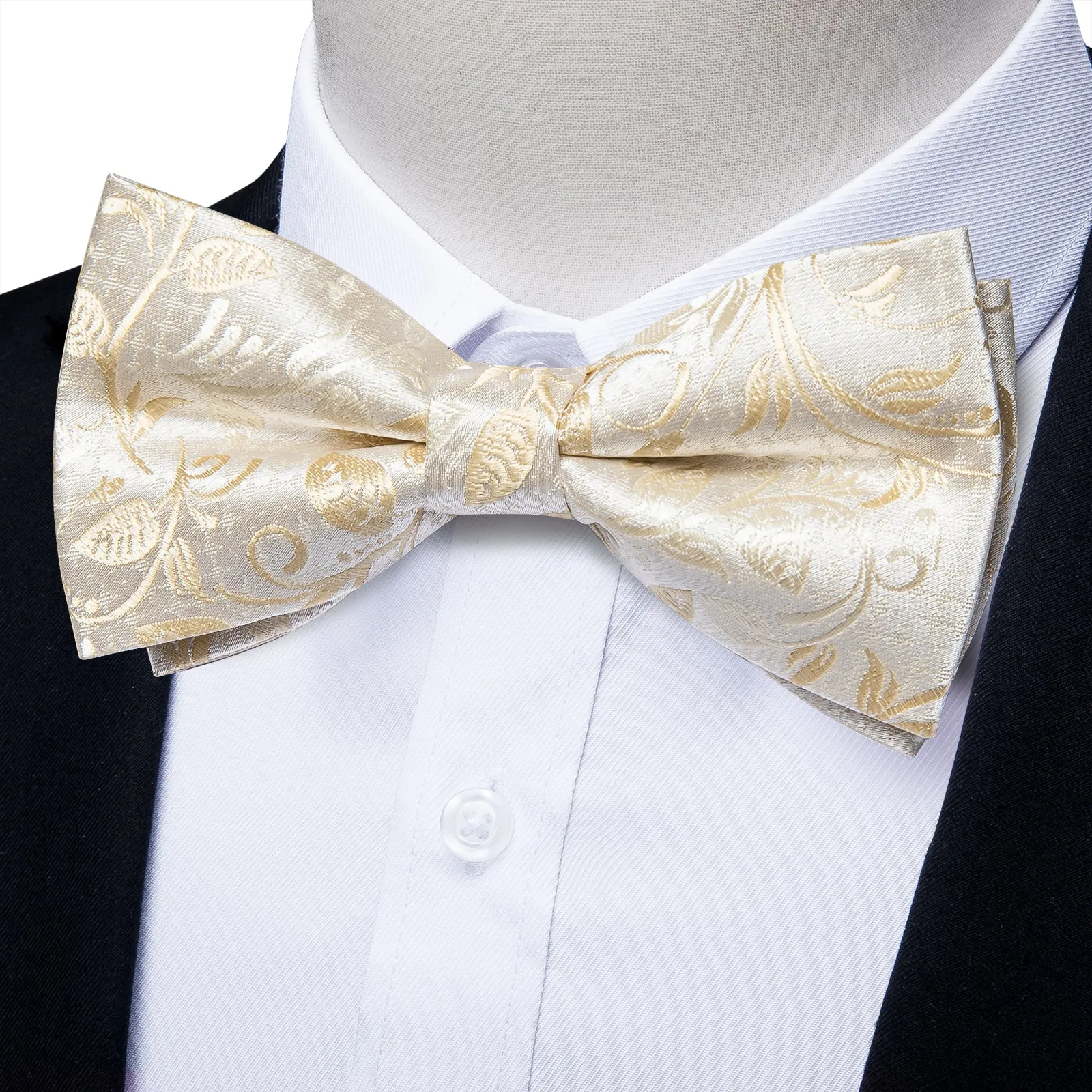 Beautiful Champagne Paisley BowTie Pocket Square Cufflinks Set