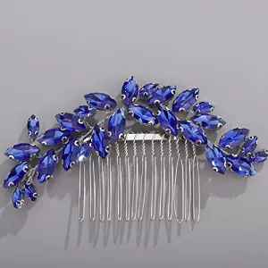 BERYUAN Crystal Flower Hair Comb for Bride Women Girls Multi-Color Hair Comb Slide BLUE