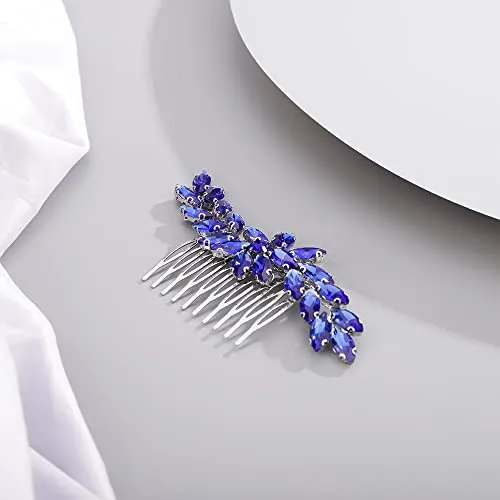 BERYUAN Crystal Flower Hair Comb for Bride Women Girls Multi-Color Hair Comb Slide BLUE