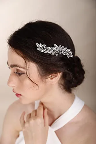 BERYUAN Crystal Flower Hair Comb for Bride Women Girls Multi-Color Hair Comb Slide BLUE