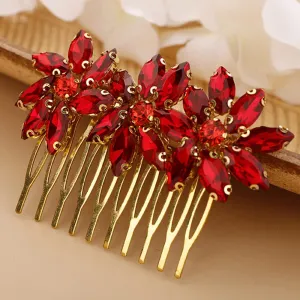 BERYUAN Crystal Flower Hair Comb for Women Girls Prom Crystals Hair Comb Wedding Headpiece for Bride Bridemaid Flower Girls RED