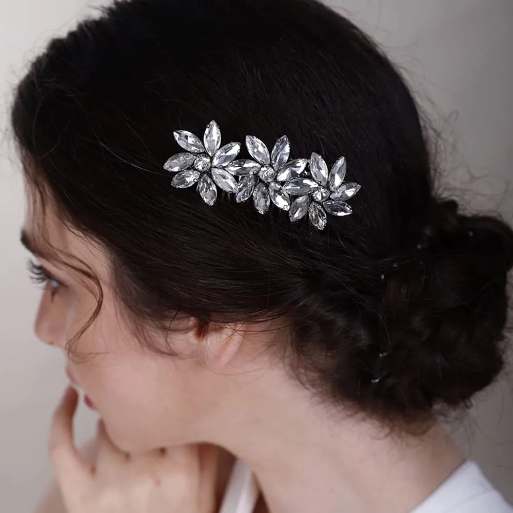 BERYUAN Crystal Flower Hair Comb for Women Girls Prom Crystals Hair Comb Wedding Headpiece for Bride Bridemaid Flower Girls RED