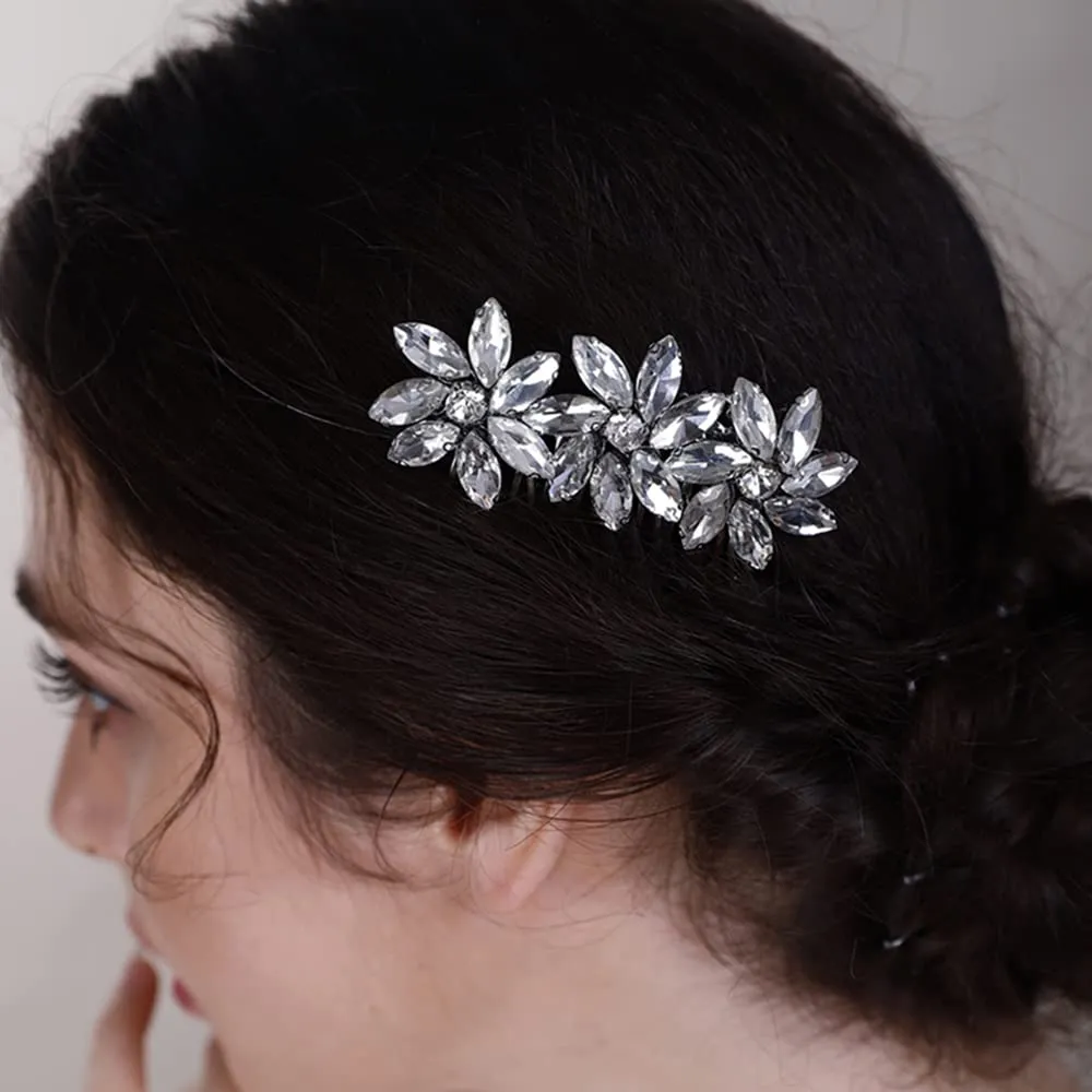 BERYUAN Crystal Flower Hair Comb for Women Girls Prom Crystals Hair Comb Wedding Headpiece for Bride Bridemaid Flower Girls RED