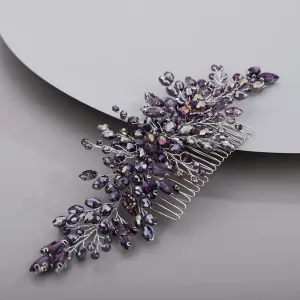 BERYUAN Crystal Hair Comb Beaded Hair Slide Comb for Bride Women Purple