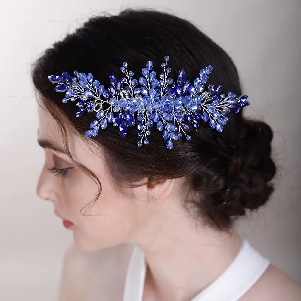 BERYUAN Crystal Hair Comb Beaded Hair Slide Comb for Bride Women Purple