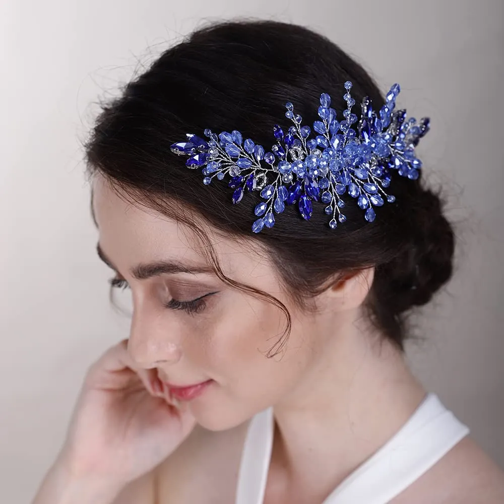 BERYUAN Crystal Hair Comb Beaded Hair Slide Comb for Bride Women Purple