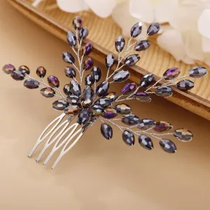BERYUAN Cute Crystal Comb for Bride Beads Hair Comb for Women Girls Purple