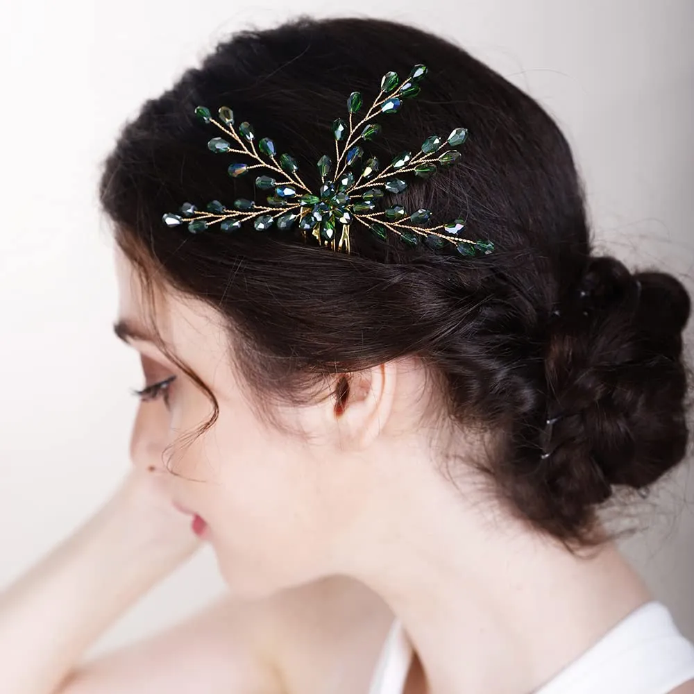 BERYUAN Cute Crystal Comb for Bride Beads Hair Comb for Women Girls Purple