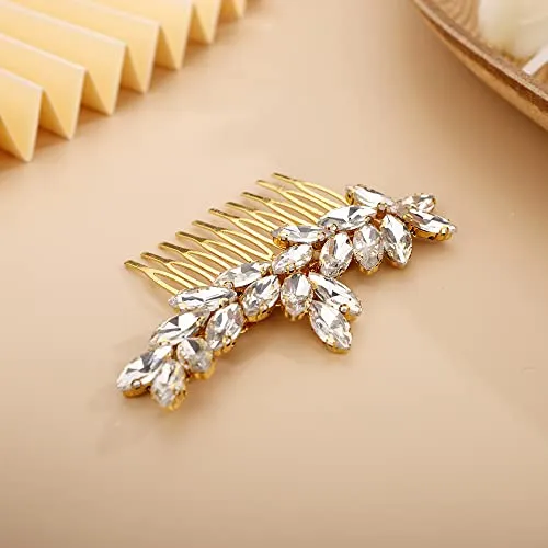 BERYUAN Simple Crystals Hair Comb for Women Girls Bride Hair Comb Multi-Color Comb GOLD