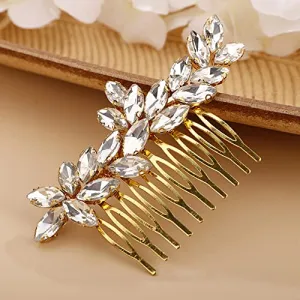 BERYUAN Simple Crystals Hair Comb for Women Girls Bride Hair Comb Multi-Color Comb GOLD