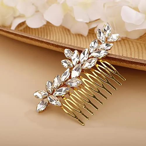 BERYUAN Simple Crystals Hair Comb for Women Girls Bride Hair Comb Multi-Color Comb GOLD
